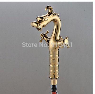 Wholesale And Retail Promotion Luxury 12" Tall Golden Brass Bathroom Dragon Faucet Dual Handles Sink Mixer Tap