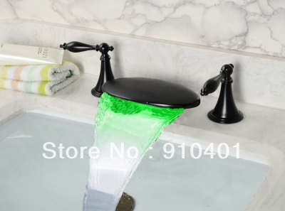 Wholesale And Retail Promotion Luxury LED Brass Bathroom Basin Faucet Waterfall Spout Oil Rubbed Bronze Finish [Oil Rubbed Bronze Faucet-3741|]
