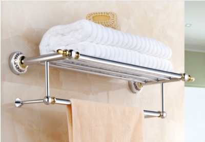 Wholesale And Retail Promotion Luxury Wall Mounted Chrome Brass Bathroom Shelf Towel Rack Holder W/ Towel Bar [Towel bar ring shelf-4766|]
