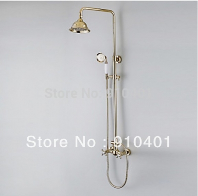 Wholesale And Retail Promotion Luxury Wall Mounted Golden Brass Shower Faucet Set Dual Cross Handles Mixer Tap
