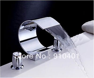Wholesale And Retail Promotion Luxury Waterfall Bathroom Basin Faucet Chrome Brass Sink Mixer Tap Dual Handles [Chrome Faucet-1205|]