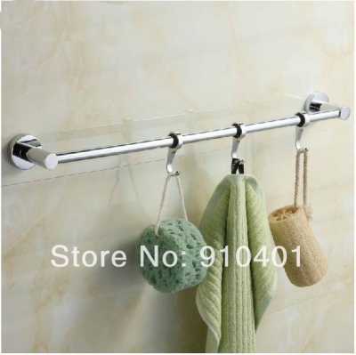 Wholesale And Retail Promotion Modern Bathroom Chrome Brass Wall Mounted Towel Bar Holder 3 Towel Hooks Hangers [Towel bar ring shelf-5032|]