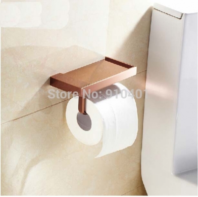 Wholesale And Retail Promotion Modern Brass Rose Golden Wall Mounted Bathroom Toilet Paper Holder W/ Storage [Towel bar ring shelf-4921|]