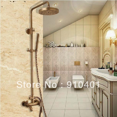 Wholesale And Retail Promotion NEW Antique Brass Wall Mounted Rain Shower Faucet Set Tub Mixer Tap Hand Shower