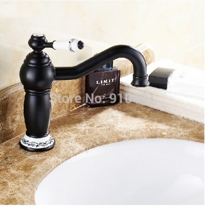Wholesale And Retail Promotion NEW Oil Rubbed Bronze Deck Mounted Bathroom Faucet Ceramic Style Sink Mixer Tap [Oil Rubbed Bronze Faucet-3809|]
