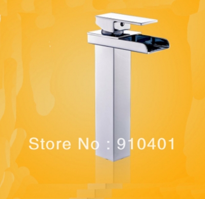 Wholesale And Retail Promotion NEW Tall Style Chrome Brass Bathroom Basin Faucet Waterfall Spout Sink Mixer Tap [Chrome Faucet-1634|]