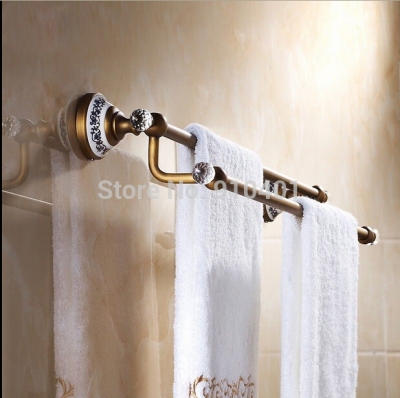 Wholesale And Retail Promotion New Antique Brass Towel Rack Holder Dual Towel Bars Ceramic Base Wall Mounted