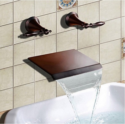 Wholesale And Retail Promotion Oil-rubbed Bronze Wall Mount Bathroom Basin Faucet Double Handles Sink Mixer Tap