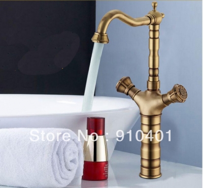 Wholesale And Retail Promotion Tall Antique Brass Bathroom Basin Faucet Kitchen Sink Mixer Tap Double Handles