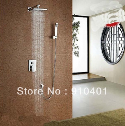 Wholesale And Retail Promotion Wall Mounted 8" Rain Square Shower Faucet Set Shower Valve With Hand Shower Set [Chrome Shower-2355|]