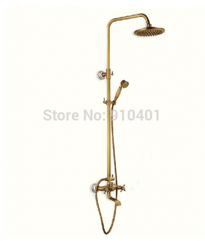 Wholesale And Retail Promotion Wall Mounted Luxury Antique Brass 8" Rain Shower Faucet Tub Mixer Tap 2 Handles [Antique Brass Shower-574|]