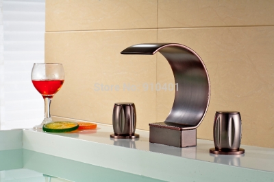 Wholesale And Retail Promotion Widespread Oil Rubbed Bronze Waterfall Bathroom Sink Faucet Tub Mixer Tap 3PCS