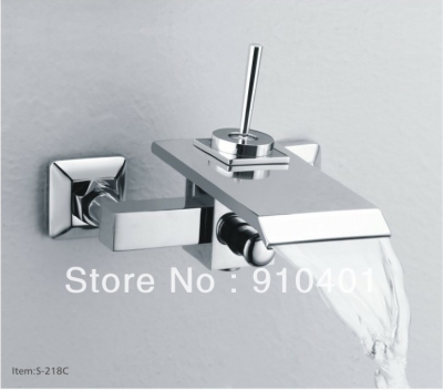 Wholesale and Retail Promotion Wall Mounted Chrome Brass Bathroom Basin Faucet Waterfall Square Spout Mixer Tap [Chrome Faucet-1586|]