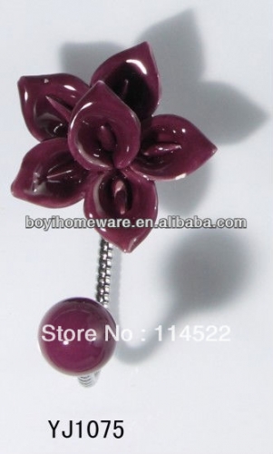 new design single hook with colored ceramic flower and knob ball coat hook coat hanger towel hook wholesale YJ1075