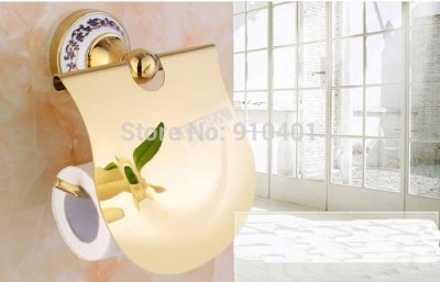 Wholesale And Retail Promotion Blue And White Porcelain Golden Bathroom Toilet Paper Holder Tissue Bar Holder