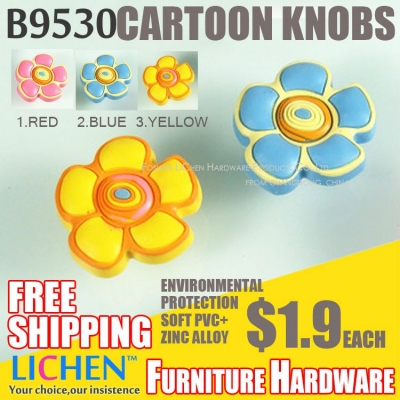 Chinese LICHEN Cartoon knobs (10 pcs/lot) Soft PVC Red Yellow Blue Flower Drawer Cabinet Door Knobs knob handle [Cartoon Knobs(PVC Knobs)-28|]