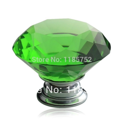 Diamond Shaped Green Glass Crystal Cabinet Pull Drawer Handle Kitchen Door Knob Home Furniture Knob 1PCS Diameter 30mm