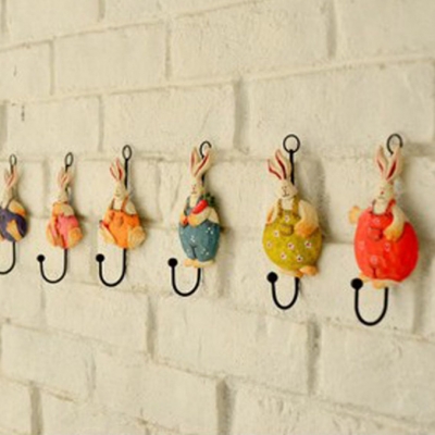 Fashion multicolour rabbit iron decoration hook resin coat hanging clothes hook [WallHook-810|]