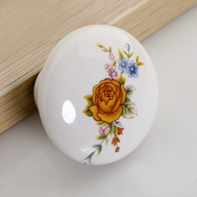 Furniture handle European rural style Yellow rose Hand-draw Ceramic Drawer knob for cupboard/shoes cabinet/closet [Children Room Knobs-356|]