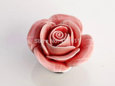 Hot Sale 6pcs Handwork Pink Rose Ceramic Furniture Handles Cabinet Pulls(H:45mm D:40mm)
