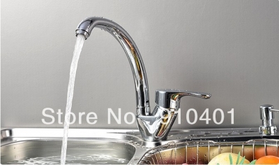 NEW Chrome Finish Brass Kitchen Sink Faucet Vessel Hot & Cold Water Mixer Tap Modern Style Swivel Spout Single Handle Deck Mount [Chrome Faucet-832|]