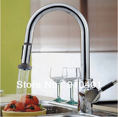 Polished chrome finish pull out dual spray kitchen faucet swivel spout mixer tap solid brass body [Chrome Faucet-967|]