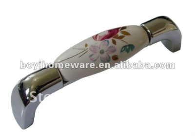 Silver zamak + pink tulip ceramic door handle/ decorative furniture knob/ closet handles/ wardrobe accessories 50pcs/lot AP09-PC