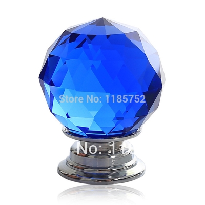 Top Quality 30mm Blue Zinc Alloy Crystal Round Ball Glass Diamond Cabinet Knobs Handles Drawer Cupboard Door Pulls 5PCS/LOT