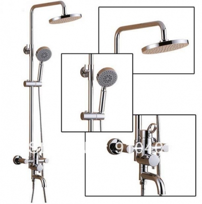 Wholeale And Retail Promotion NEW Luxury Wall Mounted Chrome Finish Rain Shower Faucet Set Bathtub Mixer Tap [Chrome Shower-1919|]