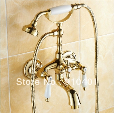 Wholesale And Retail Promotin NEW Wall Mounted Bathroom Tub Faucet Dual Handles Clawfoot High Pressure Shower