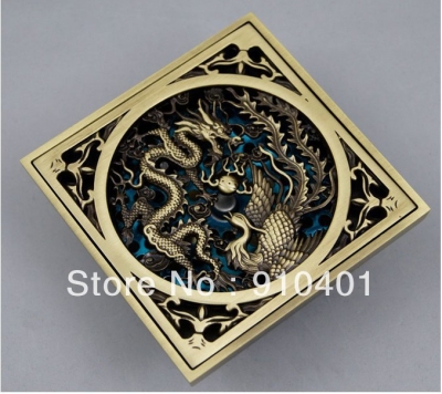 Wholesale And Retail Promotiom NEW Antique Brass Dragon Carved Art Floor Drain Bathroom Ground Overflow Fitting [Floor Drain & Pop up Drain-2649|]
