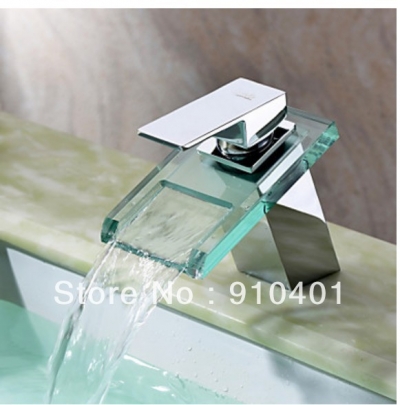 Wholesale And Retail Promotion Chrome Brass Waterfall Bathroom Basin Faucet Glass Spout Vanity Sink Mixer Tap