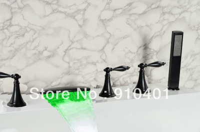 Wholesale And Retail Promotion LED Colors Modern Oil-rubbed Bronze Bathroom Waterfall Tub Faucet 5PCS Mixer Tap [5 PCS Tub Faucet-188|]