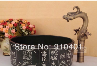Wholesale And Retail Promotion Luxury Antique Brass Bathroom Animal Dragon Faucet Tall Sink Mixer Tap 2 Handles
