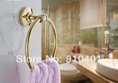 Wholesale And Retail Promotion Luxury Bathroom Accessories Fashion Golden Brass Towel Rack Towel Ring Holder [Towel bar ring shelf-5041|]