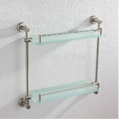 Wholesale And Retail Promotion Luxury Brushed Nickel Wall Mounted Bathroom Shelf Dual Glass Tiers Caddy Storage [Storage Holders & Racks-4398|]