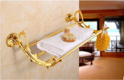 Wholesale And Retail Promotion Luxury Embossed Golden Brass Wall Mounted Towel Rack Holder Bath Shelf Towel Bar