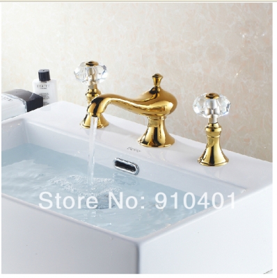Wholesale And Retail Promotion Luxury Euro Style Golden Brass Bathroom Basin Faucet Dual Handles Sink Mixer Tap