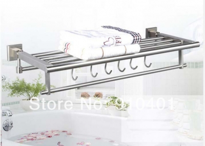 Wholesale And Retail Promotion Luxury Foldable Wall Mounted Bathroom Shelf Towel Rack Holder Towel Bar W/ Hooks [Towel bar ring shelf-4822|]