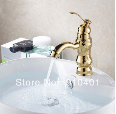 Wholesale And Retail Promotion Luxury Golden Finish Brass Bathroom Basin Faucet Single Handle Vanity Mixer Tap [Golden Faucet-2854|]