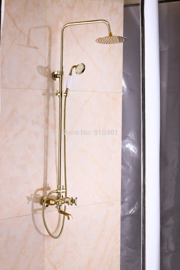 Wholesale And Retail Promotion Luxury Ti-PVD Rain Shower Head Tub Mixer Tap Crystal Handle With Hand Shower Tap [Golden Shower-2968|]