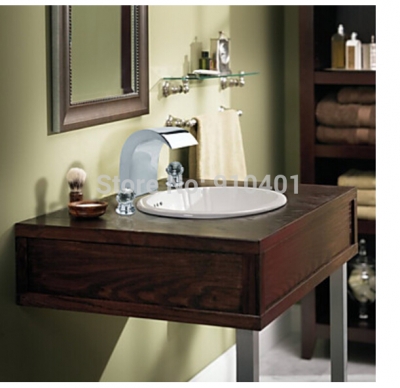 Wholesale And Retail Promotion Luxury Waterfall Bathroom Basin Faucet Dual Crystal Handles Vanity Sink Mixer
