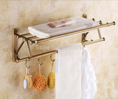Wholesale And Retail Promotion Modern Antique Brass Bathroom Towel Rack Holder Clothes Shelf W/ Hook & Hangers [Towel bar ring shelf-5064|]