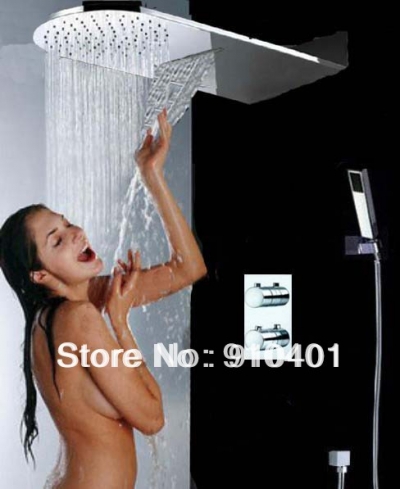 Wholesale And Retail Promotion Modern Thermostatic Waterfall Rain Shower Faucet Set Dual Handles W/ Hand Shower