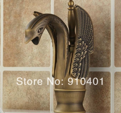 Wholesale And Retail Promotion NEW Deck Mounted Antique Brass Bathroom Swan Faucet Single Handle Sink Mixer Tap [Antique Brass Faucet-311|]