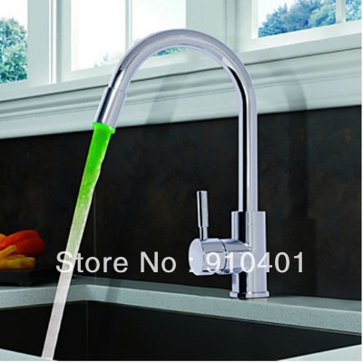 Wholesale And Retail Promotion NEW LED Color Changing Kitchen Faucet Swivel Spout Vessel Sink Mixer Tap Chrome [LEDFaucet-3526|]