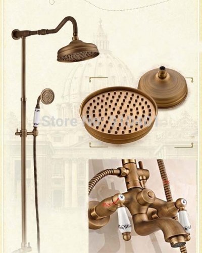 Wholesale And Retail Promotion NEW Luxury Antique Brass Rain Shower Faucet Set Tub Mixer Tap With Hand Shower [Antique Brass Shower-509|]