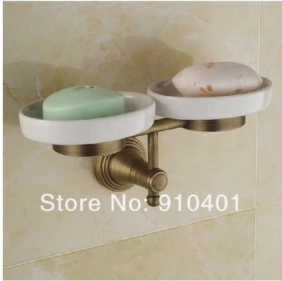 Wholesale And Retail Promotion NEW Luxury Wall Mounted Antique Brass Soap Dish Holder Dual Ceramic Soap Dishes