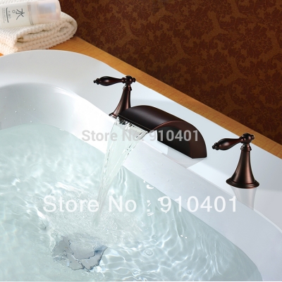 Wholesale And Retail Promotion NEW Oil Rubbed Bronze Waterfall Basin Sink Faucet Brass Faucet Deck Mounted Tap [Oil Rubbed Bronze Faucet-3674|]