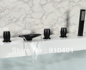 Wholesale And Retail Promotion NEW Oil-rubbed Bronze Bathroom Waterfall Tub Faucet with Hand Shower 5PCS Shower